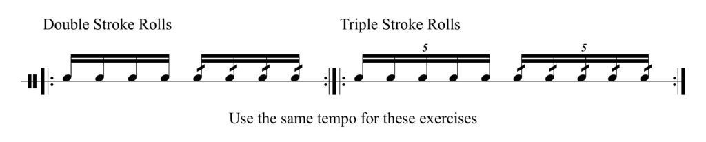 music notes showing double and triple stroke rolls