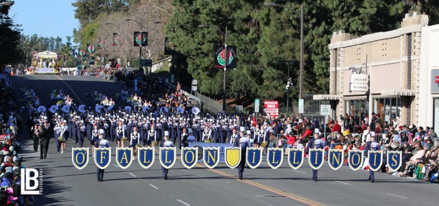 O'Fallon Township High School marching band marches in the 2015 Tournament of Roses Parade