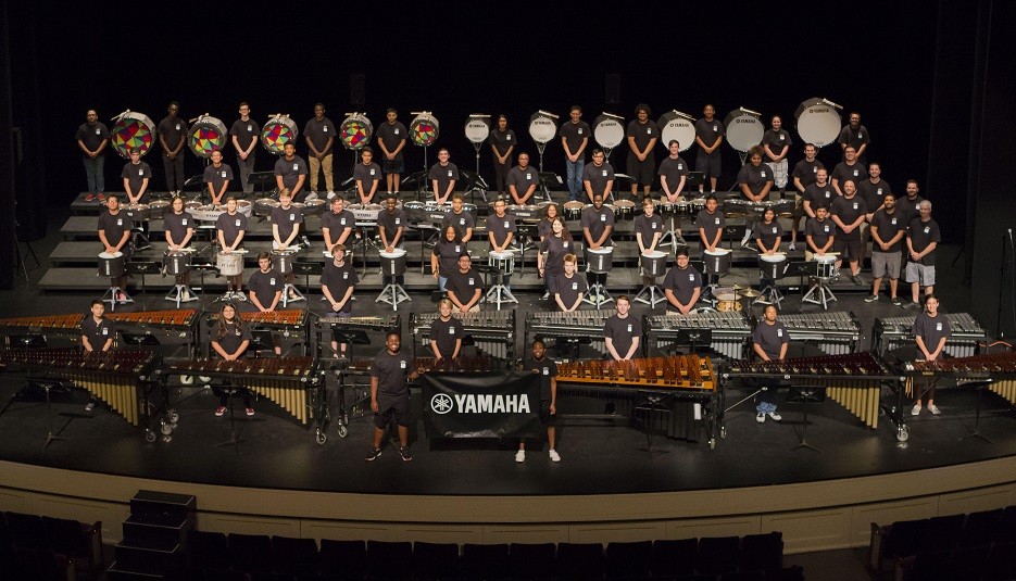 group photo of participants and instructors of the Bass Hall High School Percussion Camp