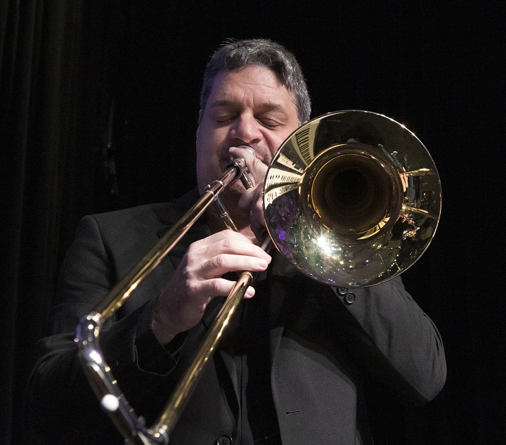 Domingo Pagliuca of Boston Brass playing the trombone