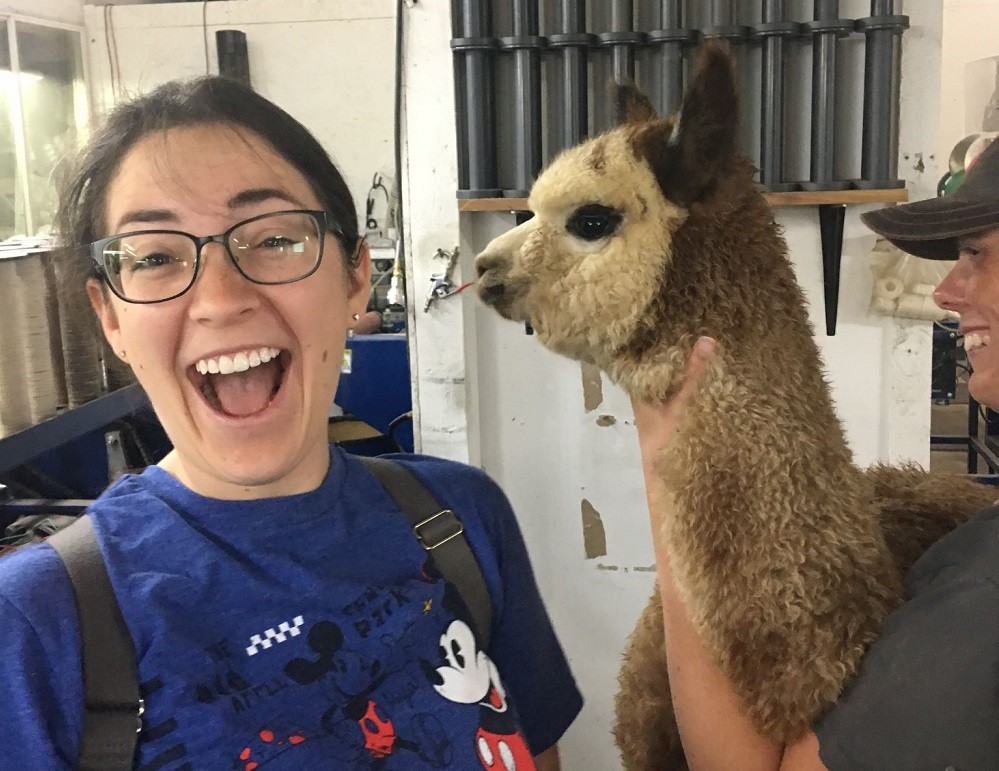 Carmen Fields with alpaca named after her