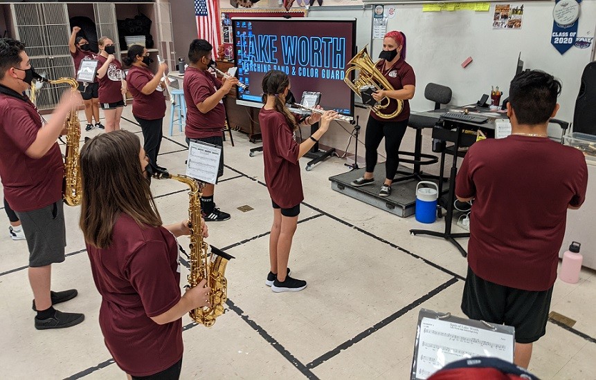 Lake Worth Community band practicing in band room 