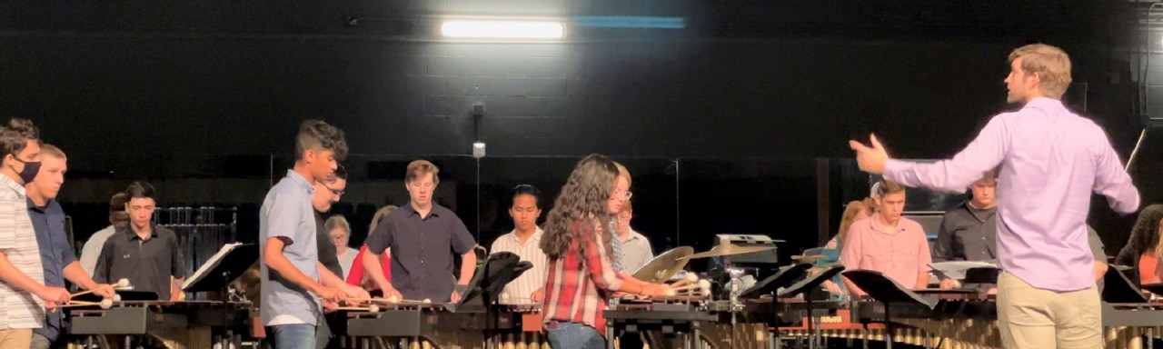 V.R. Eaton High School percussion ensemble practicing 