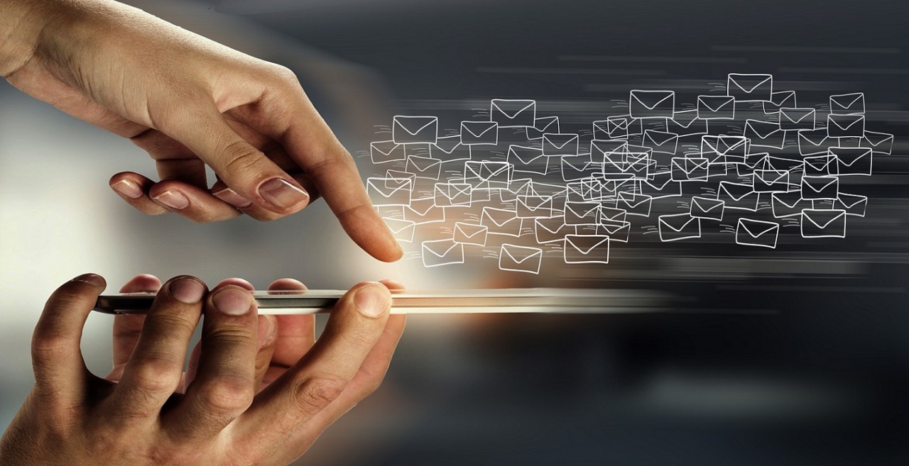email envelopes flying off a smart phone 