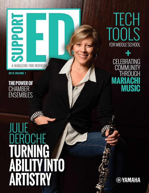 cover of the 2018v1 issue of SupportED featuring clarinetist Julie DeRoche