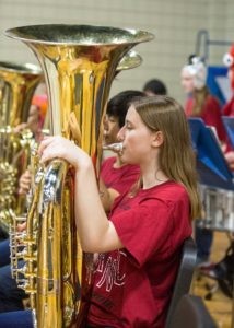 middle school students playing the tuba