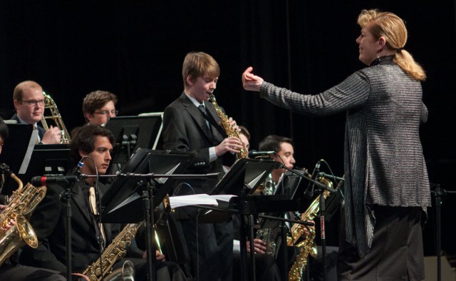 Janice Stockhouse conducts one of her jazz ensembles