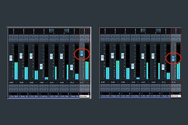 Moving a subgroup fader doesn’t affect the balance of the tracks assigned to it.