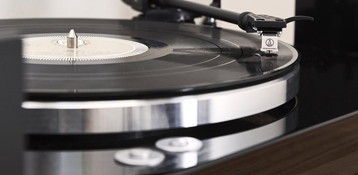 Turntable playing a record.