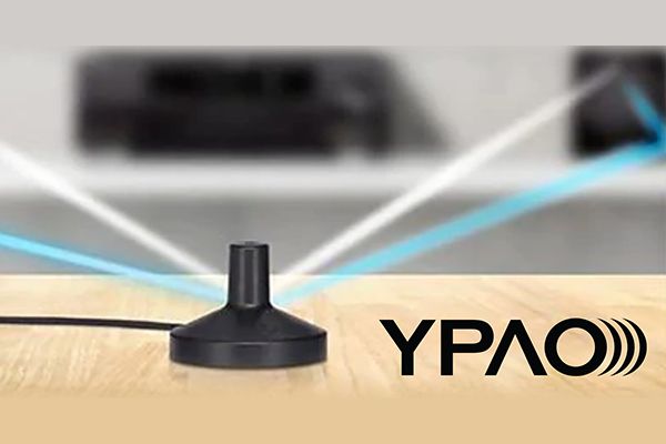 Illustration showing YPAO microphone analyzing room.