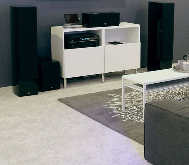 An image of a home stereo system, with two speakers and a mixer.
