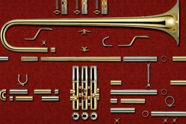 An image of a disassembled trumpet.