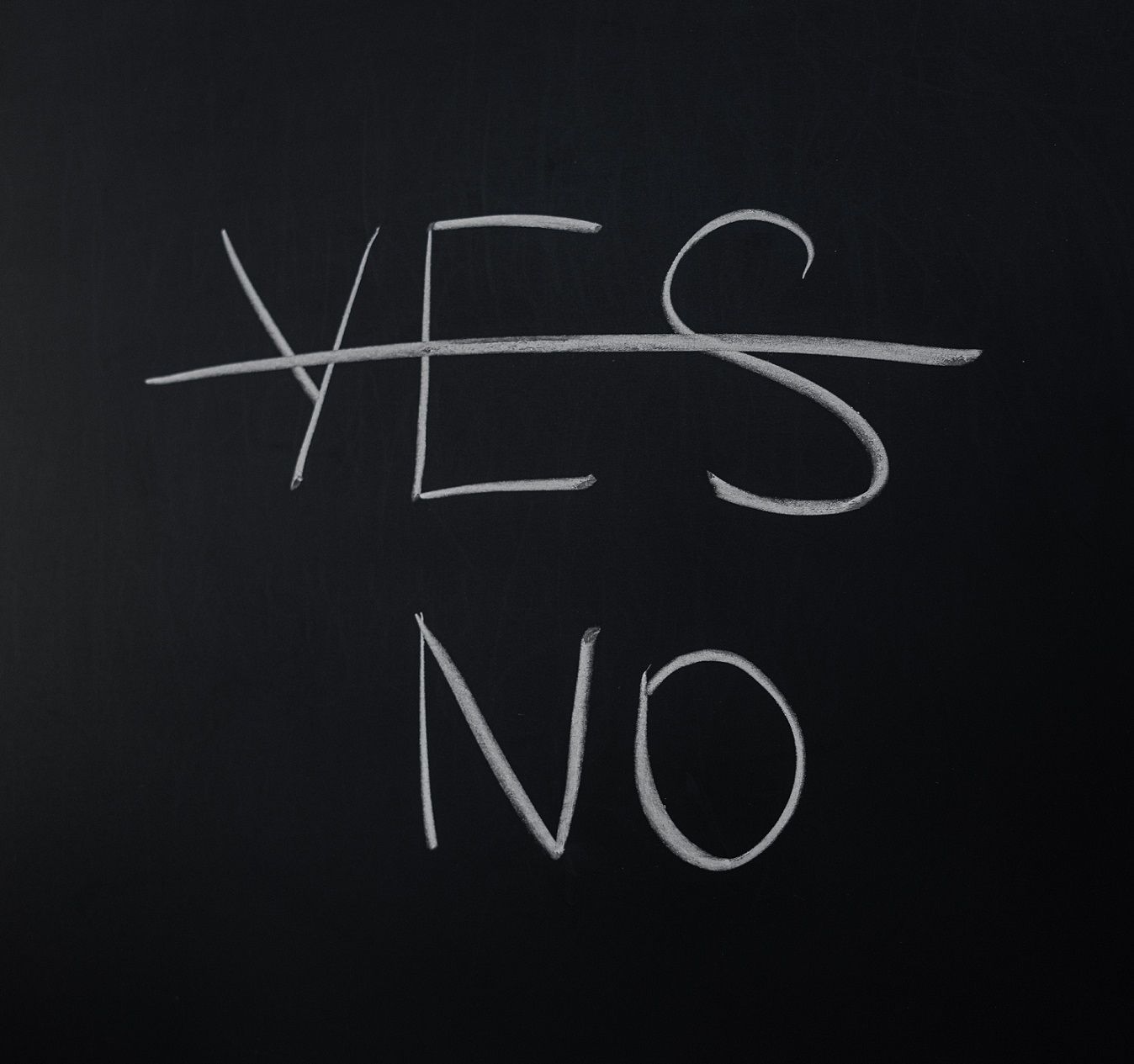 chalkboard with the words "Yes" and "No"