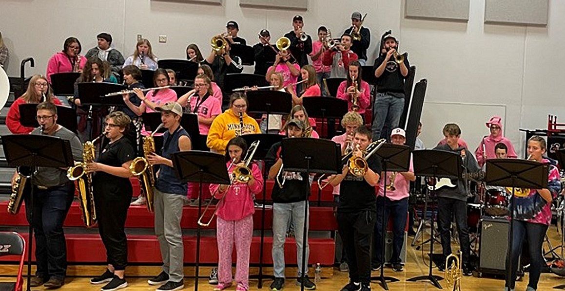 Pierz Healy band performing in gym