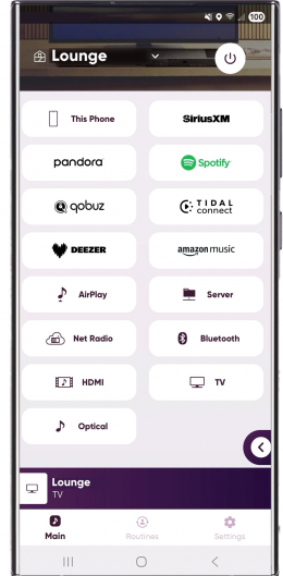 MusicCast Controller app Sources screen