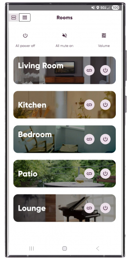 MusicCast Controller app Rooms screen