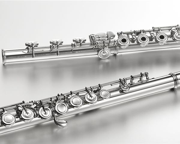 Two silver flutes side by side.