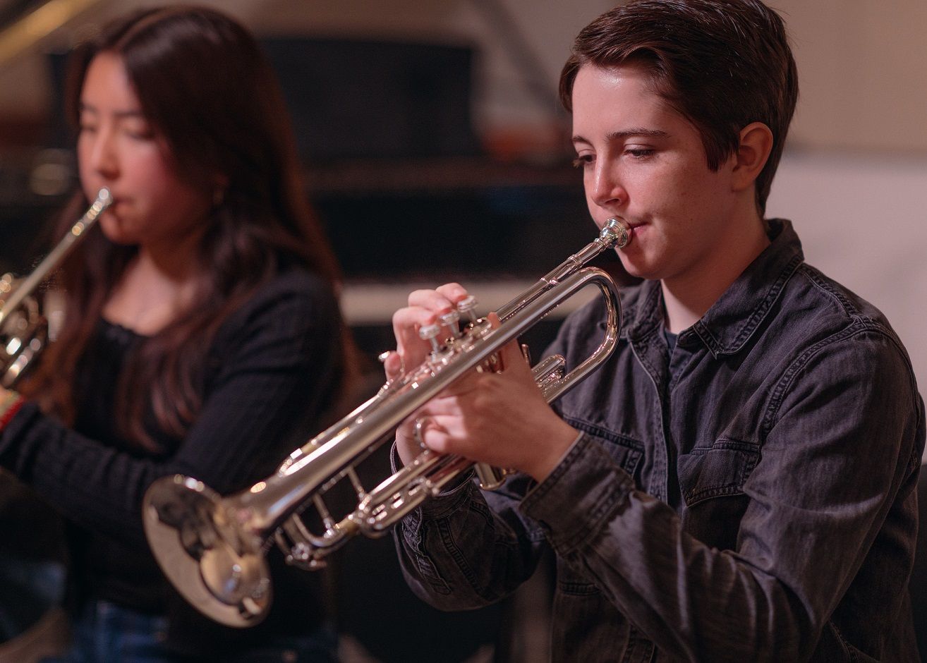student playing trumpet