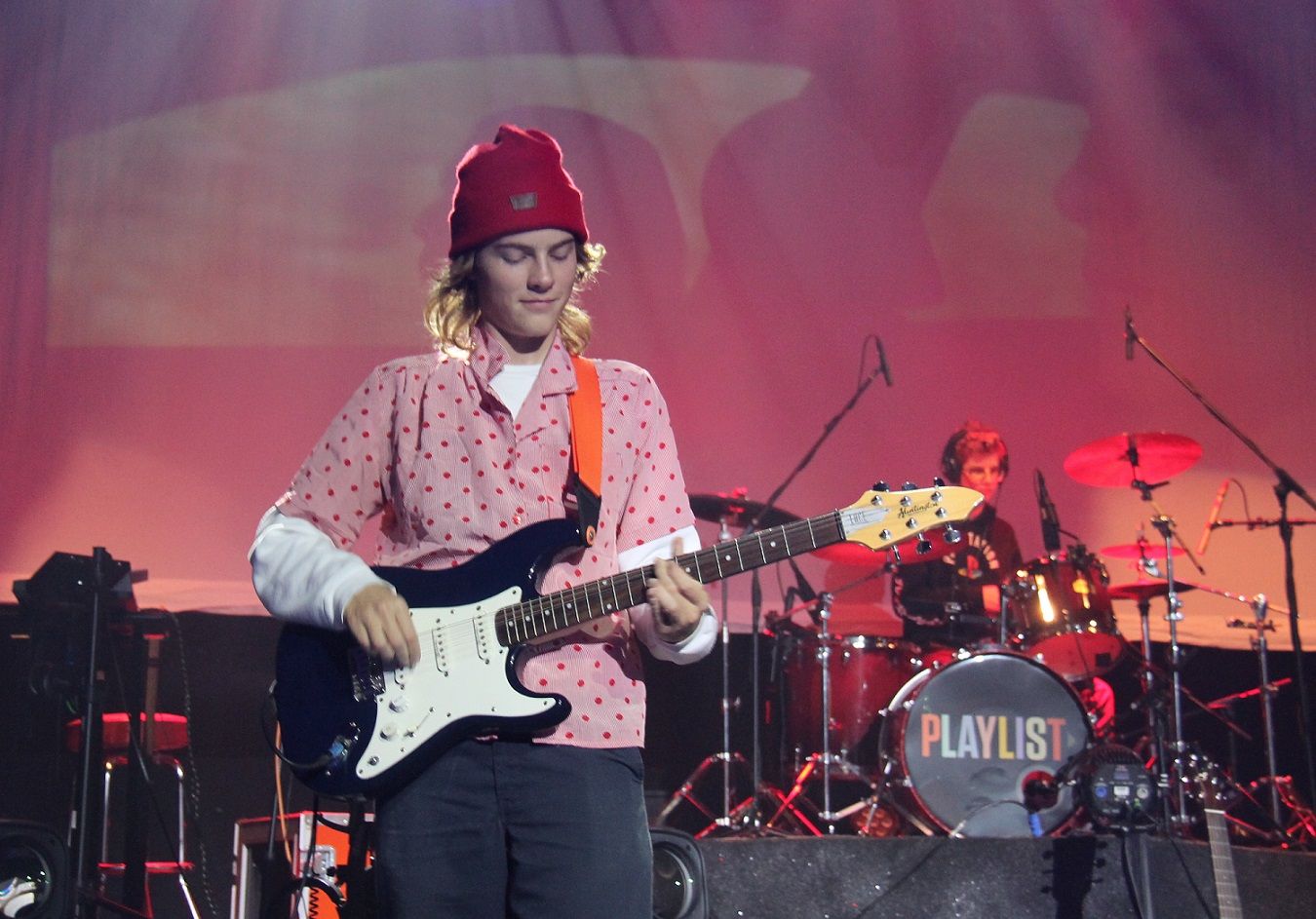 Huntington Beach High School student playing guitar