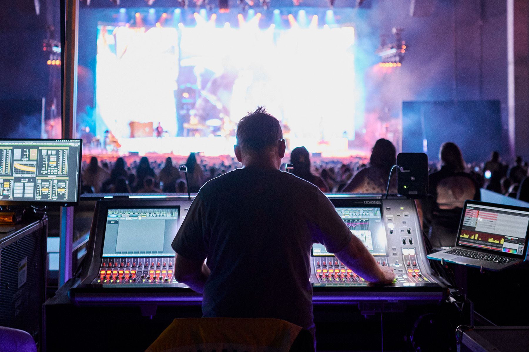 man using audio mixer