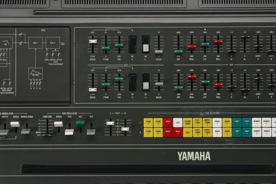Closeup of a synthesizer's controls.