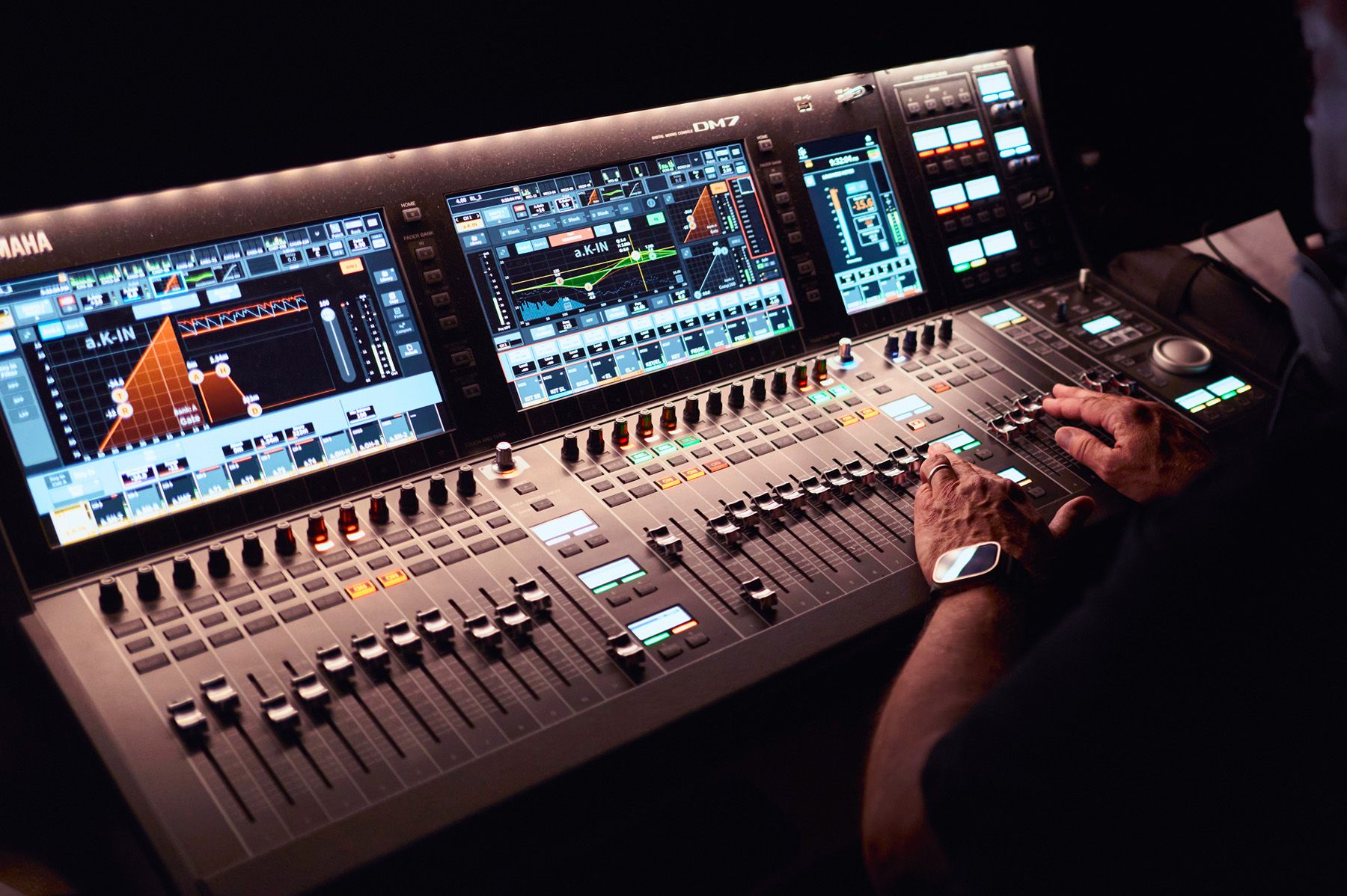 man using audio mixer