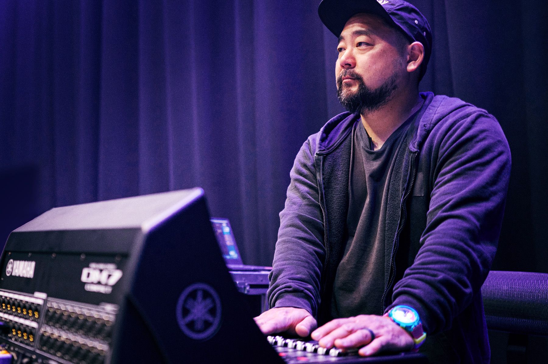 man using audio mixer