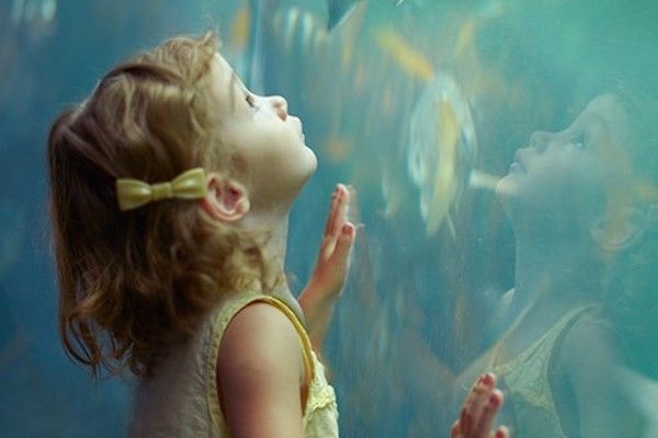 Shot of a little girl staring in awe at the fish in the aquarium