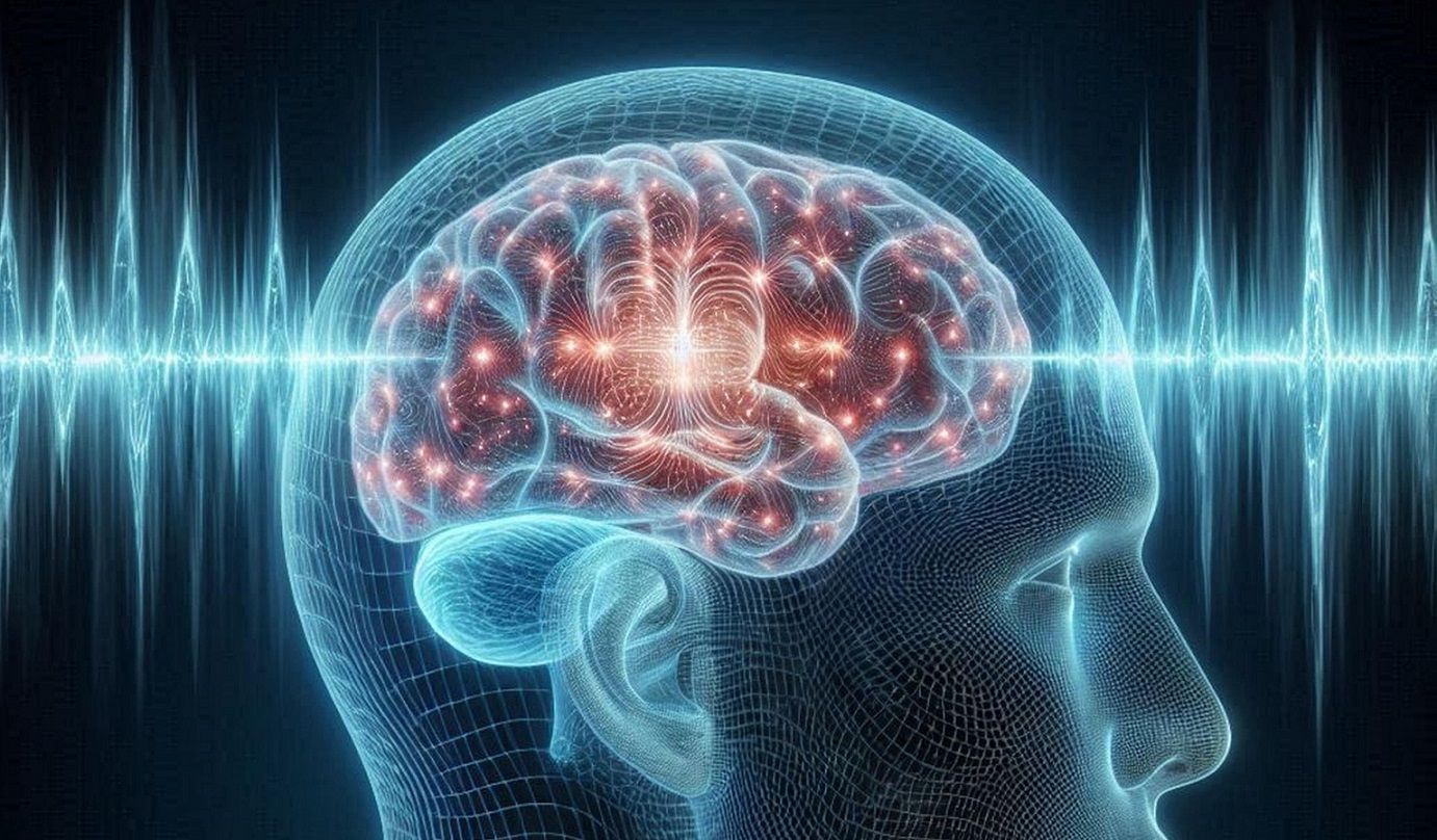 artwork showing human brain inside outline of a head
