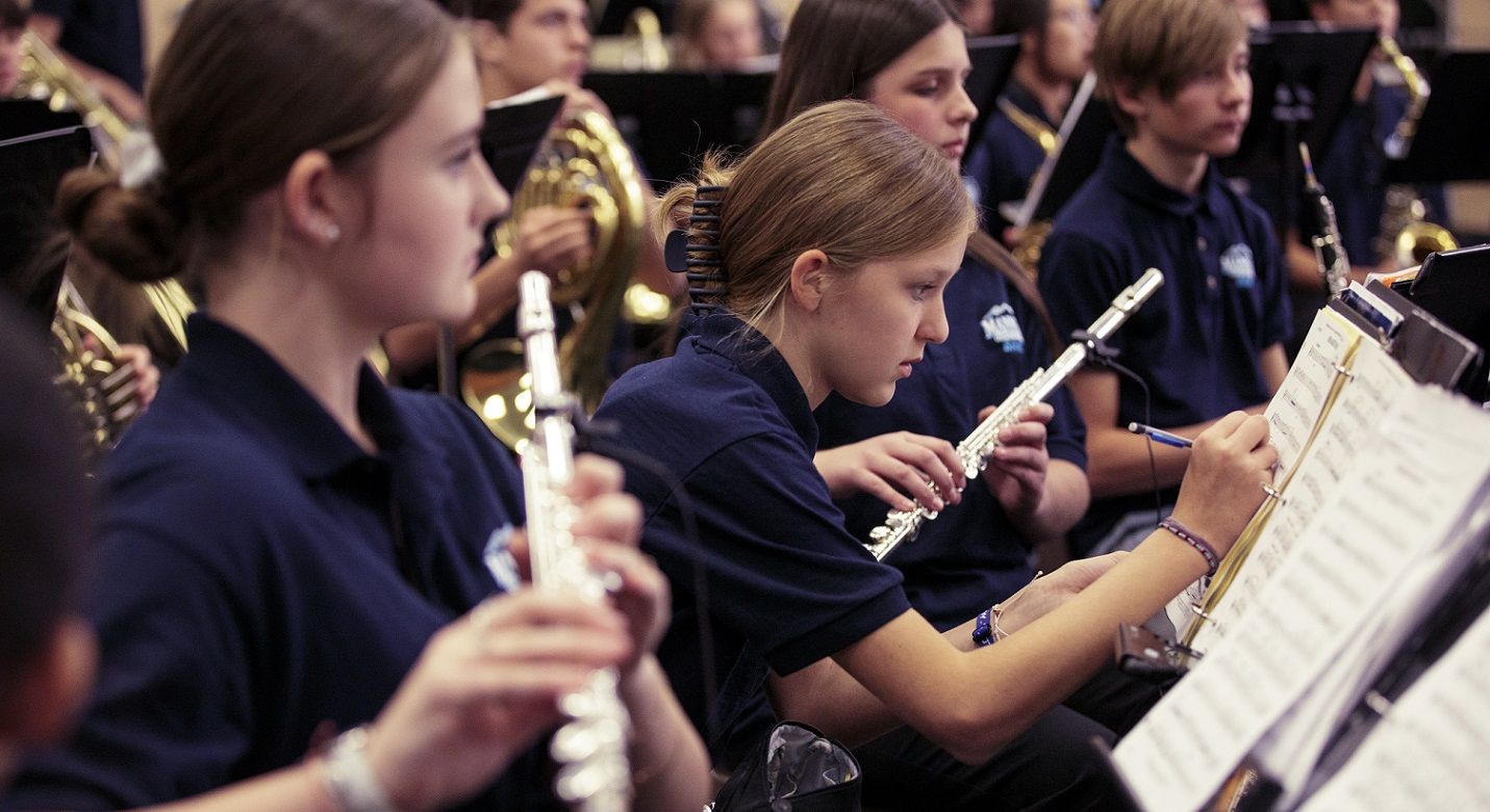 winds students during rehearsal
