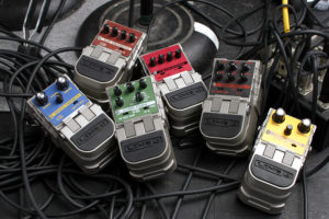 Several guitar footpedals.