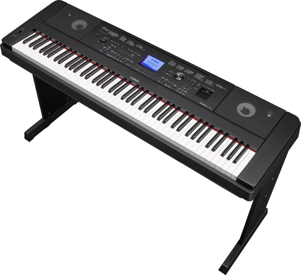 Electronic keyboard on a stand.