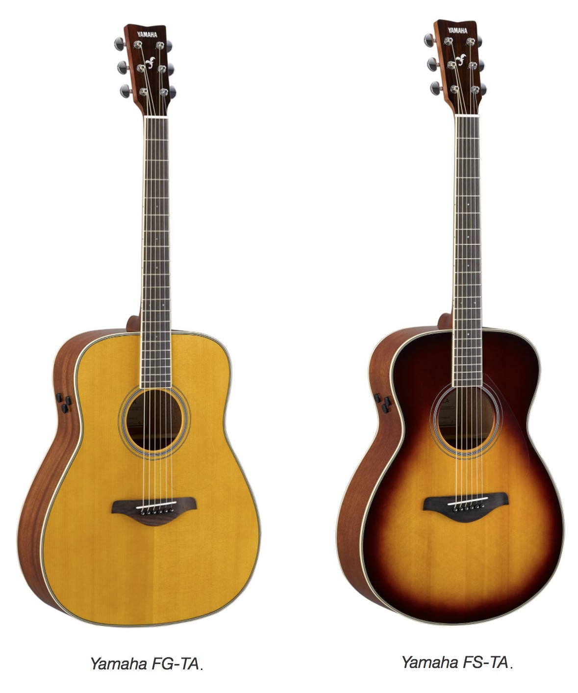 Two Yamaha guitars.