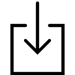 Graphical symbol indicating download file of a black arrow pointing downward into a black outlined box.