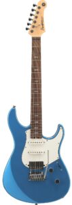 A blue electric guitar.