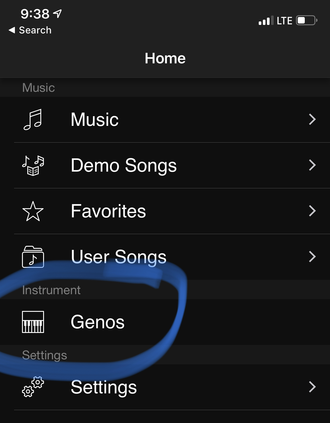 An image displaying the "Genos" option within the Chord Tracker app.