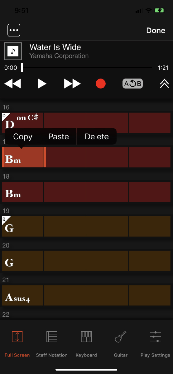 The Chord Tracker interface, with a chord selected and ready to be manipulated.