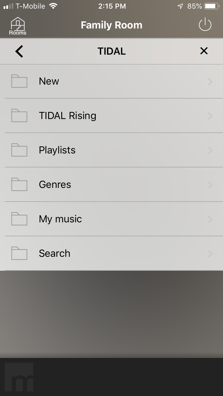An image of a user screen from the Yamaha MusicCast App.