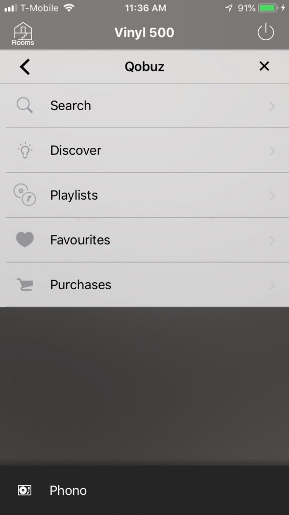 Screenshot of Qobuz controls within MusicCast app.