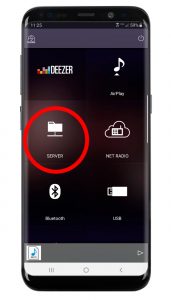 Smartphone screen with app visible and the icon for and word "server" circled.