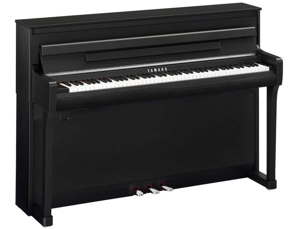 A modern upright piano.