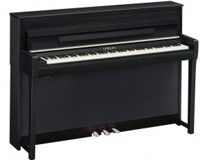 A modern upright piano.