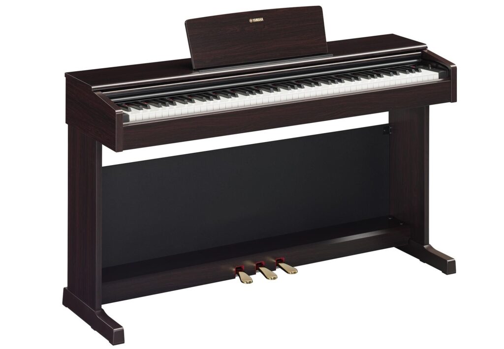 An upright piano.