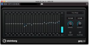 Front of a graphic equalizer unit with knobs and screen to show settings.