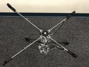 View of snare stand assembled to hold drum.