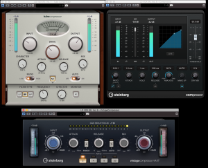 Screenshot of three compressor plug-ins.