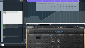 Automation curve on MIDI track in Cubase software.