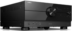 A black AV receiver.