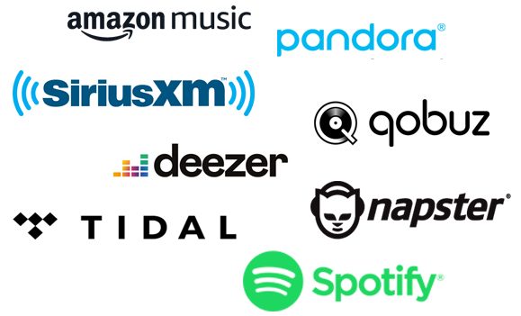 The logos of eight streaming services.