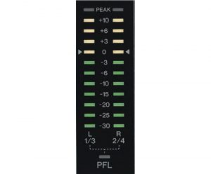 PFL channel’s input level indicated on the main meter with LED lights.